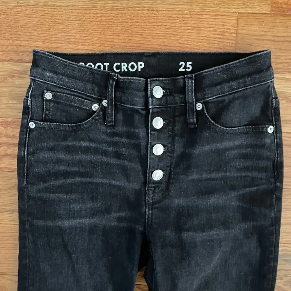 J. Crew Demi Boot Crop Jeans Womens 25 Faded Black Charcoal Raw Hem Kick Flare